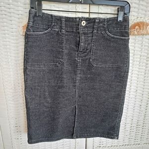 VTG Express Stretch Corduroy Skirt Distressed Black Pencil Knee Length Sz 1/2